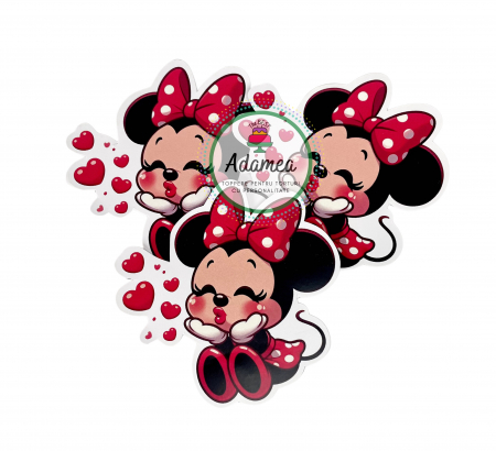 Frontal - Topper de tort cu element special din carton sub forma de Minnie in rosu care da pupic