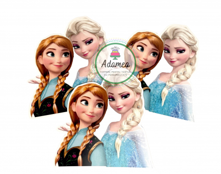 Topper de tort cu element special din carton sub forma de bust cu Elsa si Anna din Frozen