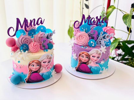 Topper de tort cu element special din carton sub forma de bust Anna si Elsa din Frozen [1]