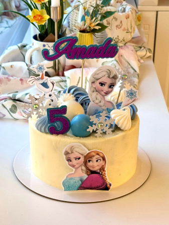 Topper de tort cu element special din carton sub forma de bust Anna si Elsa din Frozen [5]