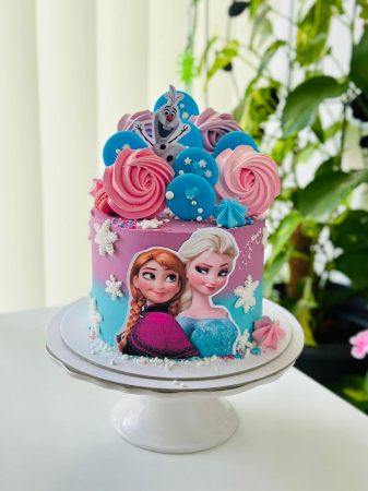 Frontal - Topper de tort cu element special din carton sub forma de bust Anna si Elsa din Frozen