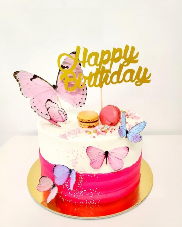 Topper de tort din carton cu Happy Birthday auriu mat
