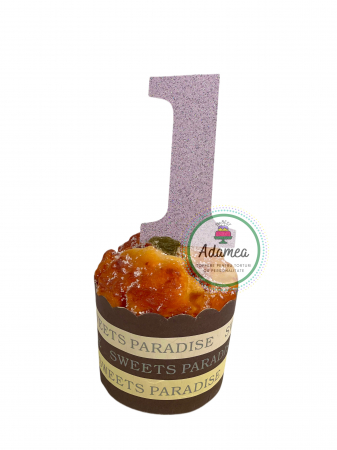 Topper de tort  personalizat cu element special din carton sub forma de cifra 1 mov glitter pentru pria aniversare sau petrecerea de mot