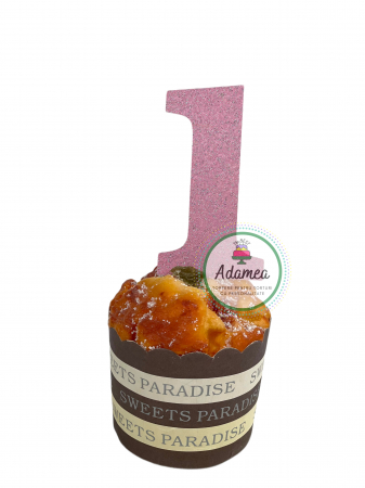 Cifre - Topper de tort  personalizat cu element special din carton sub forma de cifra 1 roz glitter pentru pria aniversare sau petrecerea de mot