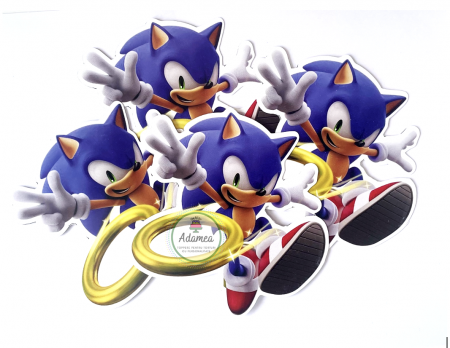 Pentru băieți - Topper tort cu decorațiune tip cartonaș cu sonic cu inel