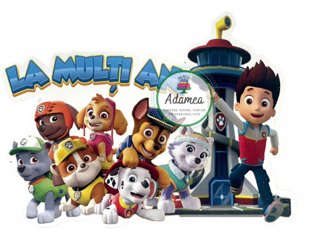 Topper pentru tort „La Mulți Ani” Paw Patrol cu Ryder și echipa - Adamea