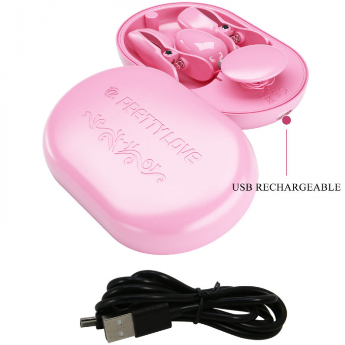 Clame Electrice pentru Sfarcuri Pretty Love, Roz, cu 12 Moduri Vibratie și 3 Functii Electrostimulare, USB Reincarcabil, din Silicon si ABS [7]