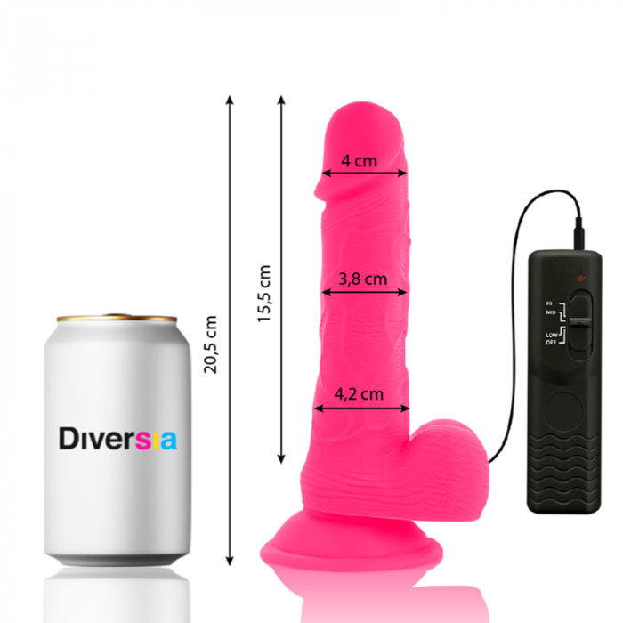 Dildo  Vibrator Diversia, Realist cu Ventuza si Control cu Fir, Compatibil cu Hamuri , Roz, 20,5 cm [3]