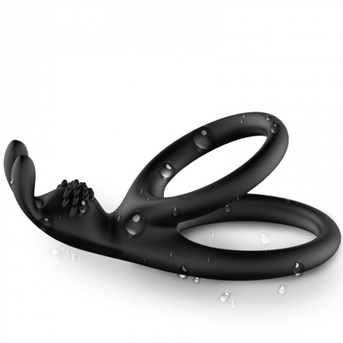 Inel Vibrator Dublu Armony, din silicon medical, pentru penis si testicule, cu stimulare clitoridiana, negru [2]