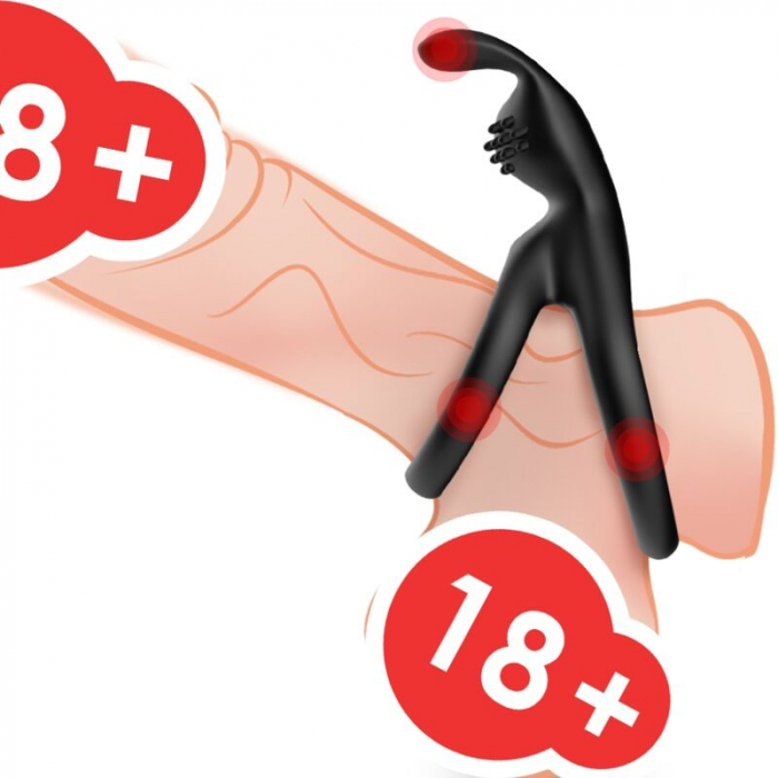 Inel Vibrator Dublu Armony, din silicon medical, pentru penis si testicule, cu stimulare clitoridiana, negru [4]