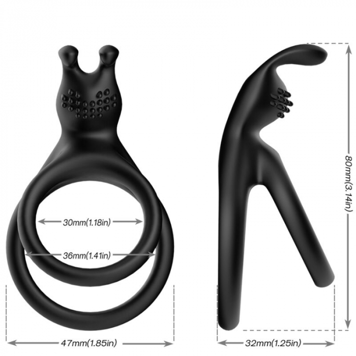Inel Vibrator Dublu Armony, din silicon medical, pentru penis si testicule, cu stimulare clitoridiana, negru [3]