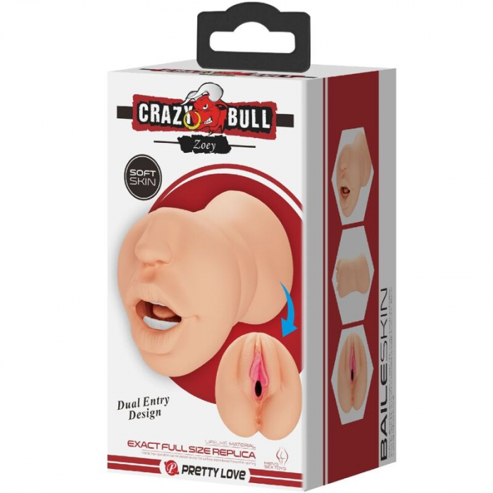 Masturbator Crazy Bull Zoey, Dublu, cu Vagin și Gura, 17 cm, din TPR, Culoare Natur [9]