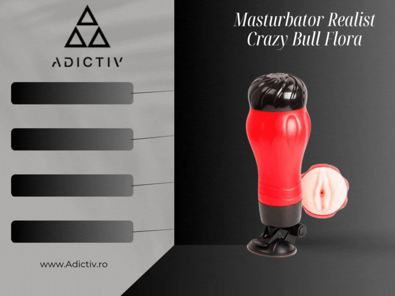 Masturbator Realist Crazy Bull Flora, 12 Moduri de Vibratii, Ventuza Puternica, 28,3 cm [2]