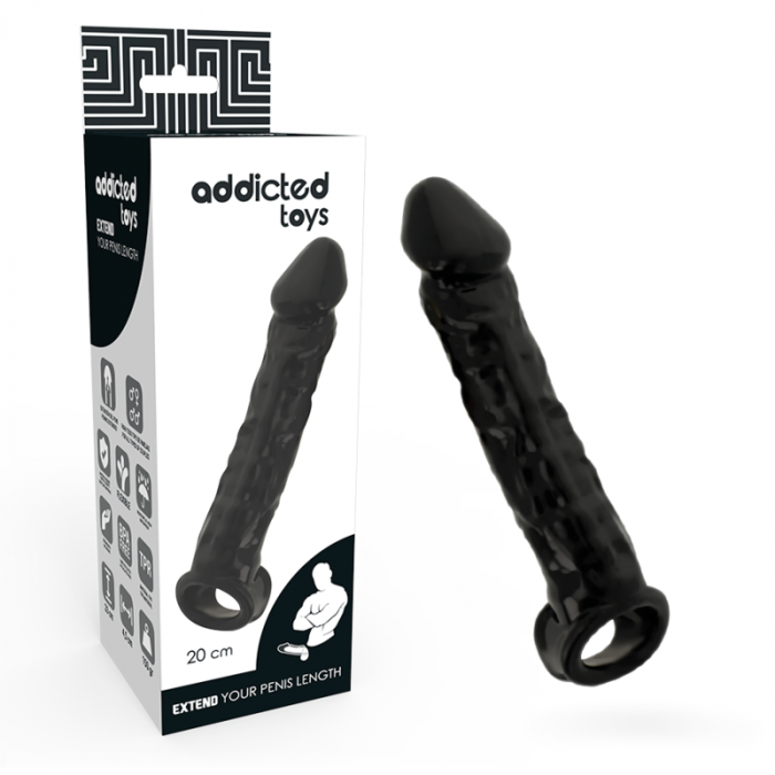 Prelungitor Penis Addicted Toys cu Inel pentru Testicule, din TPE, Negru, 20 cm, 2.5 cm Lungime Extra, 0.4 cm Circumferinta Extra [4]