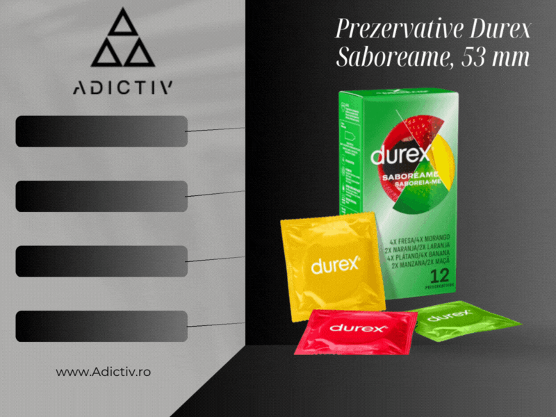 Prezervative Durex Saboreame cu Arome Fructate,53 mm, pentru Distractie Extra 12 buc [2]