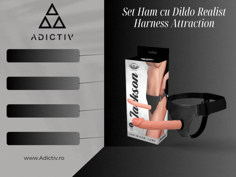 Set Ham cu Dildo Realist Harness Attraction, Sistem Intersanjabil, Dimensiuni 19,8 x 4,2 cm, Piele Vegana si Neopren [2]