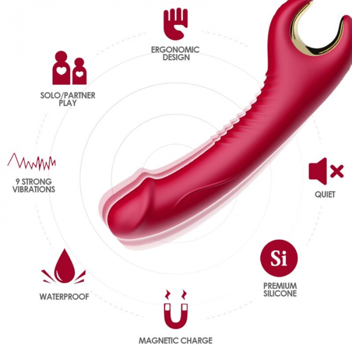 Vibrator Armony ergonomic, din silicon medical, 9 moduri de vibratie, rosu, rezistent la apa [3]