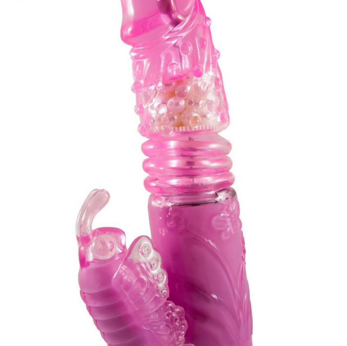 Vibrator Baile, tip Iepuras, 18.5 cm, roz, din gelatina, rotator cu margele interne și stimulare clitoridiana [5]