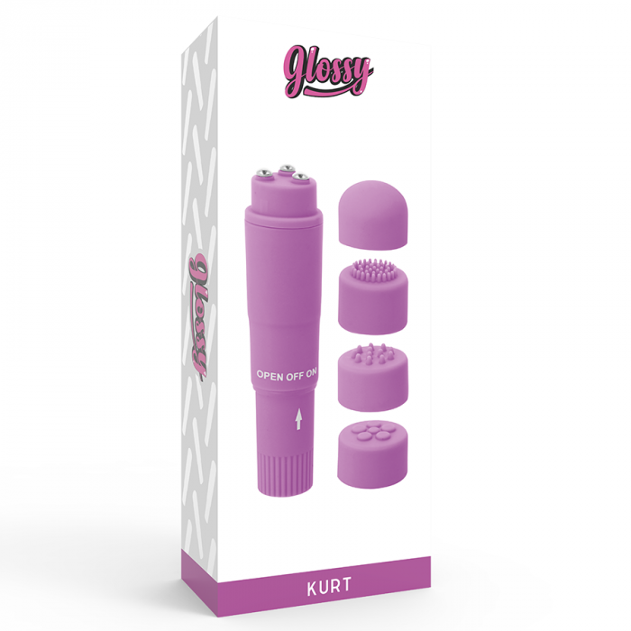 Vibrator Mini Multiviteza, cu 4 Capete Interșanjabile, din ABS, Mov,  Rezistent la Apa, 10,7 cm, Glossy [5]