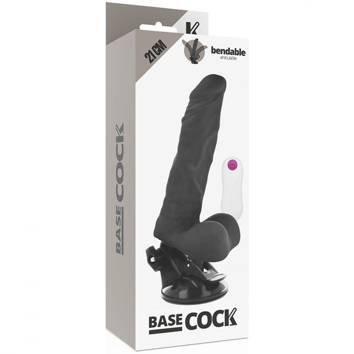 Vibrator realist articulabil Basecock, cu telecomanda, ventuza, negru, 12 moduri vibratie, din TPE, 21 cm [6]