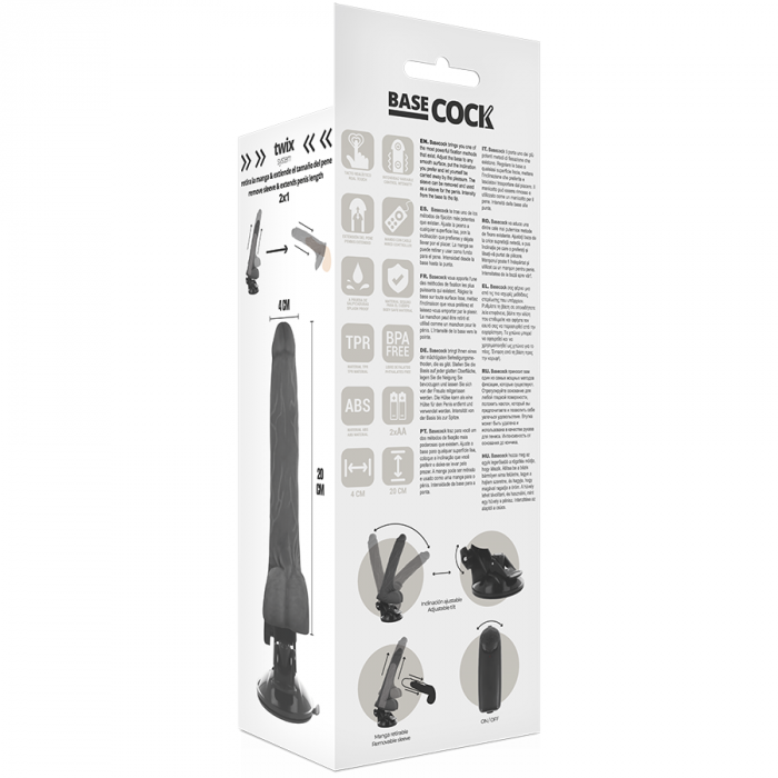 Vibrator Realist Basecock cu Ventuza, Telecomanda si Functie de Extensor Penian, Negru, 20 cm [6]