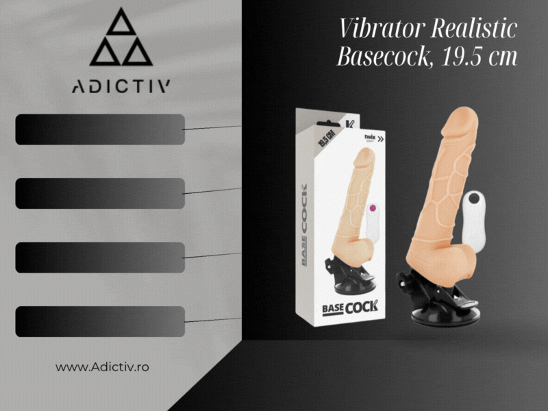 Vibrator Realistic Basecock cu Telecomanda, 12 Moduri Vibratie, 19.5 cm, din TPE, cu Baza cu Ventuza [2]
