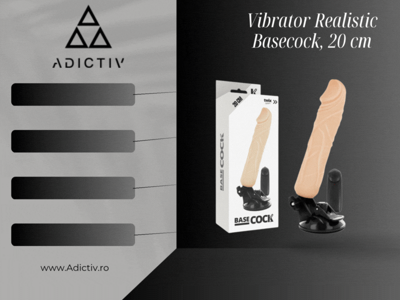 Vibrator Realistic Basecock cu Telecomanda, Viteza Reglabila, din TPE, 20 cm, cu Baza cu Ventuza [2]