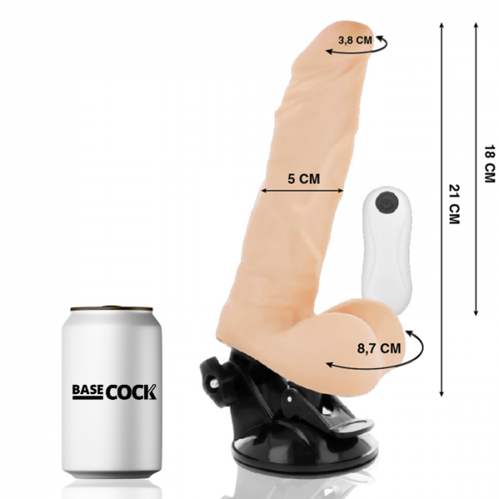 Vibrator realist articulabil Basecock, cu telecomanda, ventuza, 12 moduri vibratie, din TPE, 21 cm [3]