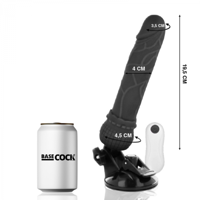 Vibrator Realistic  Basecock cu 12 Moduri, Ventuza și Telecomanda, Negru, din TPE, 19.5 cm [3]