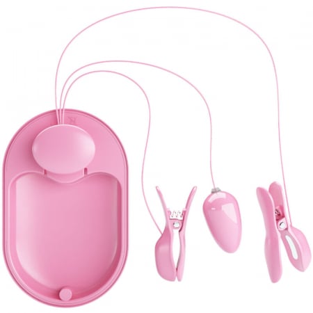 Fetish - Clame Electrice pentru Sfarcuri Pretty Love, Roz, cu 12 Moduri Vibratie și 3 Functii Electrostimulare, USB Reincarcabil, din Silicon si ABS