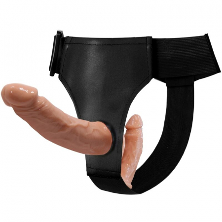 Dildouri duble - Dildo Dublu cu Ham Ajustabil Pretty Love – Placere Intensa pentru Amandoi, Textura Acanalata, TPR, Impermeabil