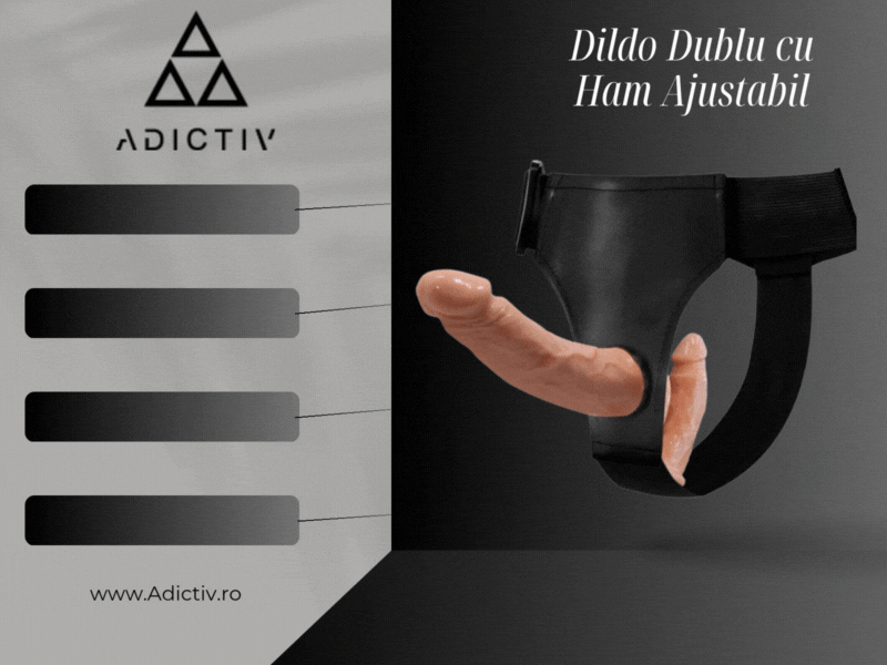 Dildo Dublu cu Ham Ajustabil Pretty Love – Placere Intensa pentru Amandoi, Textura Acanalata, TPR, Impermeabil [1]