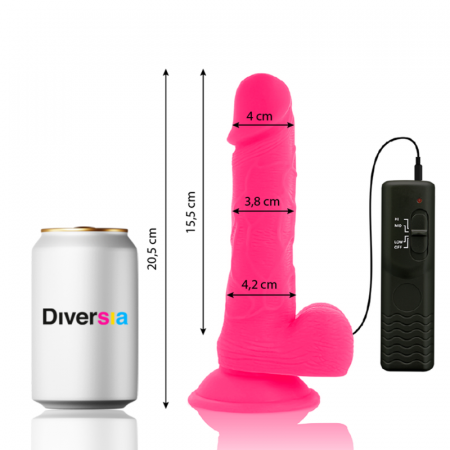 Dildo  Vibrator Diversia, Realist cu Ventuza si Control cu Fir, Compatibil cu Hamuri , Roz, 20,5 cm [2]