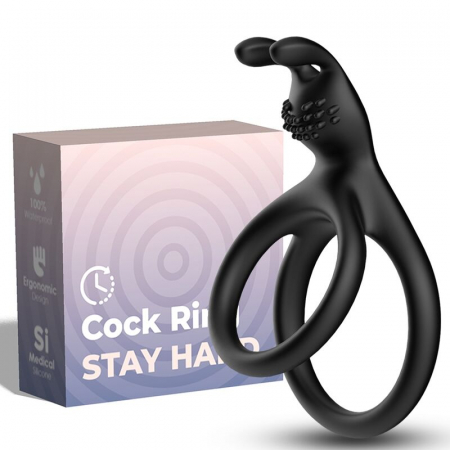 Inele penis - Inel Vibrator Dublu Armony, din silicon medical, pentru penis si testicule, cu stimulare clitoridiana, negru