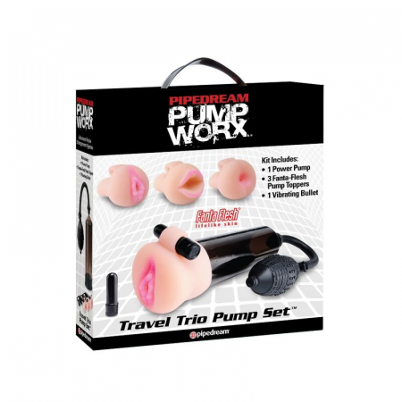 Inele penis - Kit Pump Worx de Calatorie pentru Marirea Penisului cu Masturbator si Pompa de Aspiratie – 9 Piese de Lux