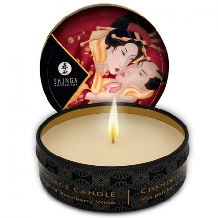 Masaj erotic - Lumanare pentru Masaj Shunga cu Aroma de Capsuni si Cava, Ulei Cald pentru Masaj Senzual, 30 ml