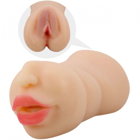 Masturbatoare - Masturbator Crazy Bull Zoey, Dublu, cu Vagin și Gura, 17 cm, din TPR, Culoare Natur