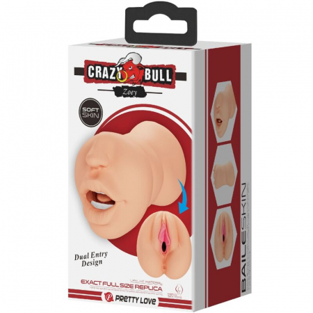 Masturbator Crazy Bull Zoey, Dublu, cu Vagin și Gura, 17 cm, din TPR, Culoare Natur [8]