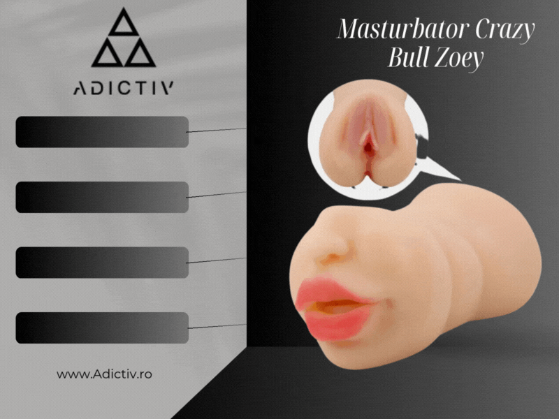 Masturbator Crazy Bull Zoey, Dublu, cu Vagin și Gura, 17 cm, din TPR, Culoare Natur [1]