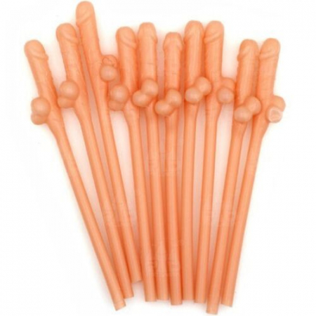 Accesorii sexuale - Obiecte decorative erotice - Set 10 paie in forma de penis, pentru suc si cocktailuri, Diablo Picante, pentru petreceri de neuitat