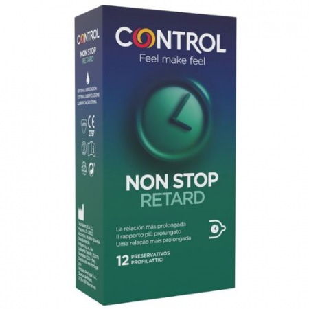 Prezervative - Prezervative Control Non Stop Retard Natural 54 mm, 12 Bucati, Latex Transparent, Lubrifiate cu Benzocaina, Testate Dermatologic