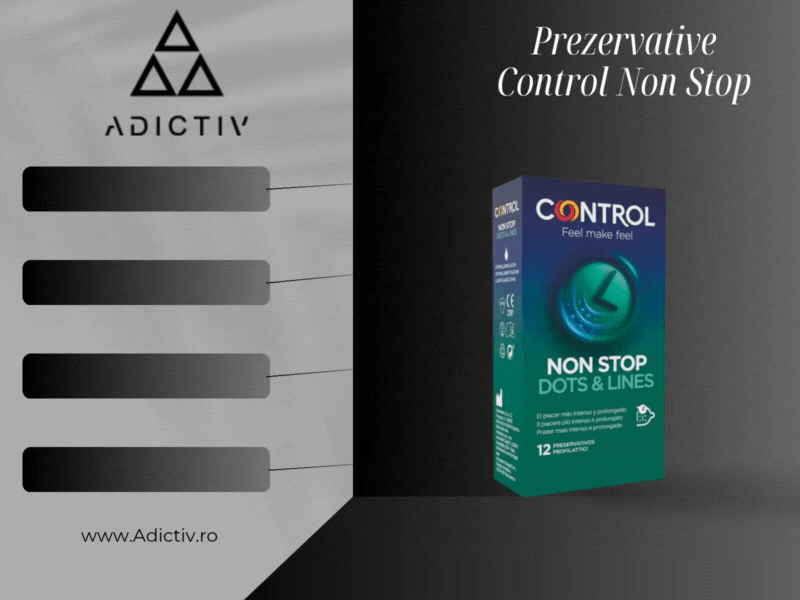 Prezervative Control Non Stop Dots & Lines cu Striatii, 53 mm, 12 Bucati – Latex Natural cu Efect de Intarziere si Stimulare Intensa [1]