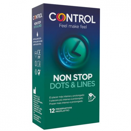 Prezervative - Prezervative Control Non Stop Dots & Lines cu Striatii, 53 mm, 12 Bucati – Latex Natural cu Efect de Intarziere si Stimulare Intensa