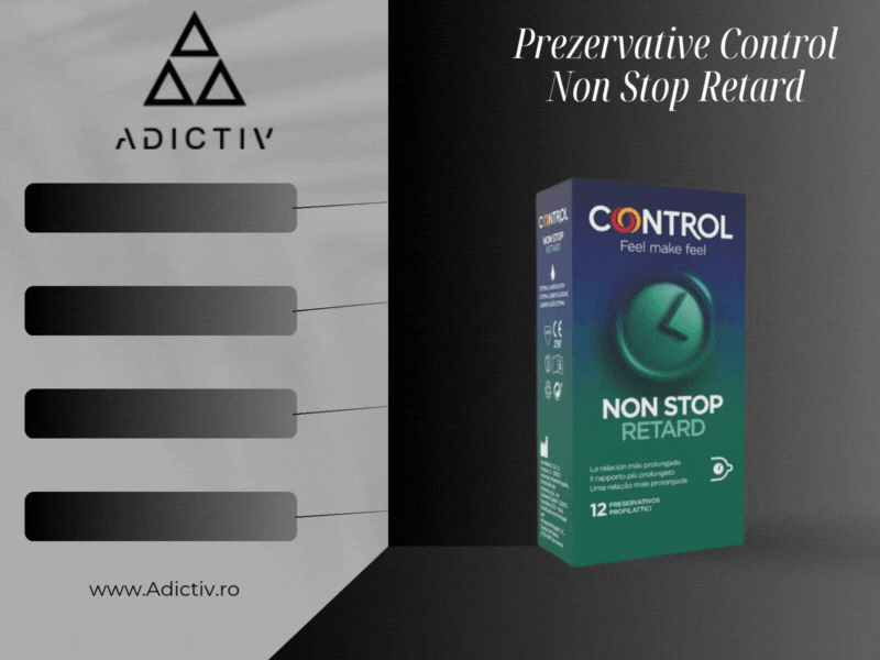 Prezervative Control Non Stop Retard Natural 54 mm, 12 Bucati, Latex Transparent, Lubrifiate cu Benzocaina, Testate Dermatologic [1]