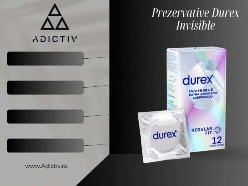 Prezervative Durex Invisible Extra Lubricado Regular Fit, 52 mm, Ultra Subtiri si Extra Sensibile, 12 Bucati [1]
