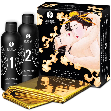 Cresterea libidoului - Set Cadou Shunga Geisha's Secret Gel de Corp cu Efect Afrodisiac Aroma Mango Pepene 2 x 250 ml