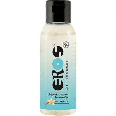 Masaj erotic - Ulei de masaj Eros cu aroma de vanilie, 50 ml, din susan, jojoba și migdale, pentru regenerarea pielii, fara conservanți