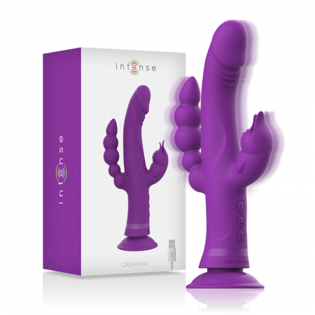 Vibratoare iepuras (rabbit) - Vibrator Iepuras triplu, Intense Casanova, din silicon, cu ventuza si 30 de moduri de vibratie