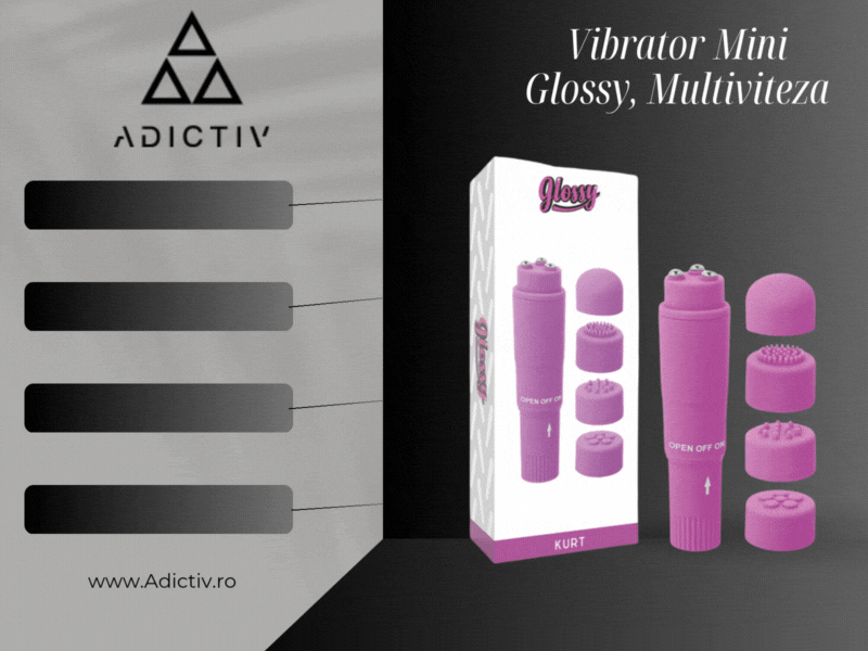 Vibrator Mini Multiviteza, cu 4 Capete Interșanjabile, din ABS, Mov,  Rezistent la Apa, 10,7 cm, Glossy [1]