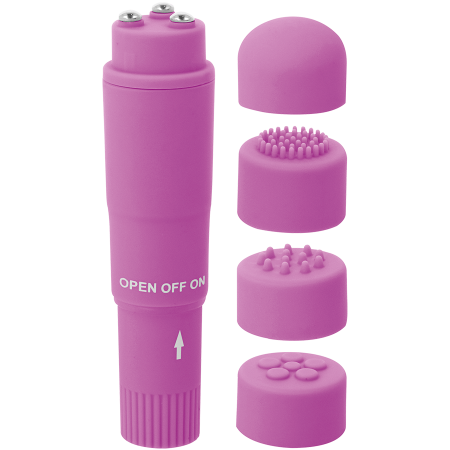 Vibrator Mini Multiviteza, cu 4 Capete Interșanjabile, din ABS, Mov,  Rezistent la Apa, 10,7 cm, Glossy [3]
